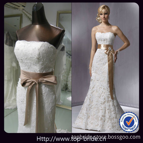 S905 Classical Custom Made World Brand Champagne Lace Wedding Dress